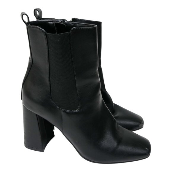 Bamboo Mid Calf Black Heeled Boots - Picture 1 of 13